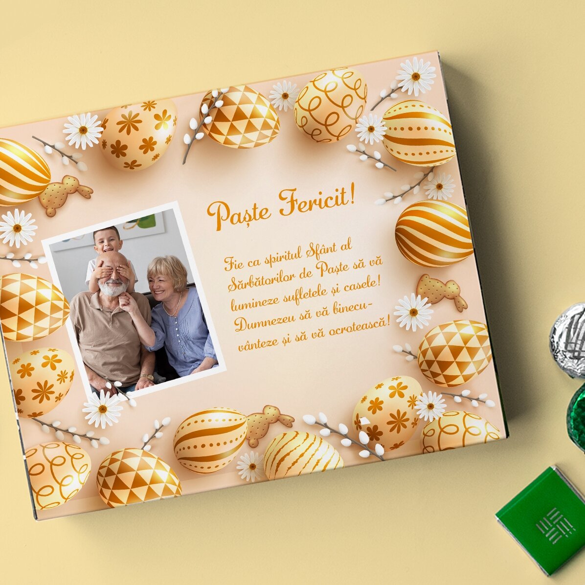 Gepersonaliseerd snoepdoosje met een foto en een boodschap - Vrolijk Pasen!