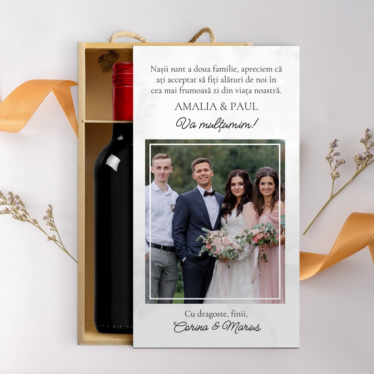 Wijnkist voor 2 flessen, gepersonaliseerd met een foto en een boodschap - Met liefde