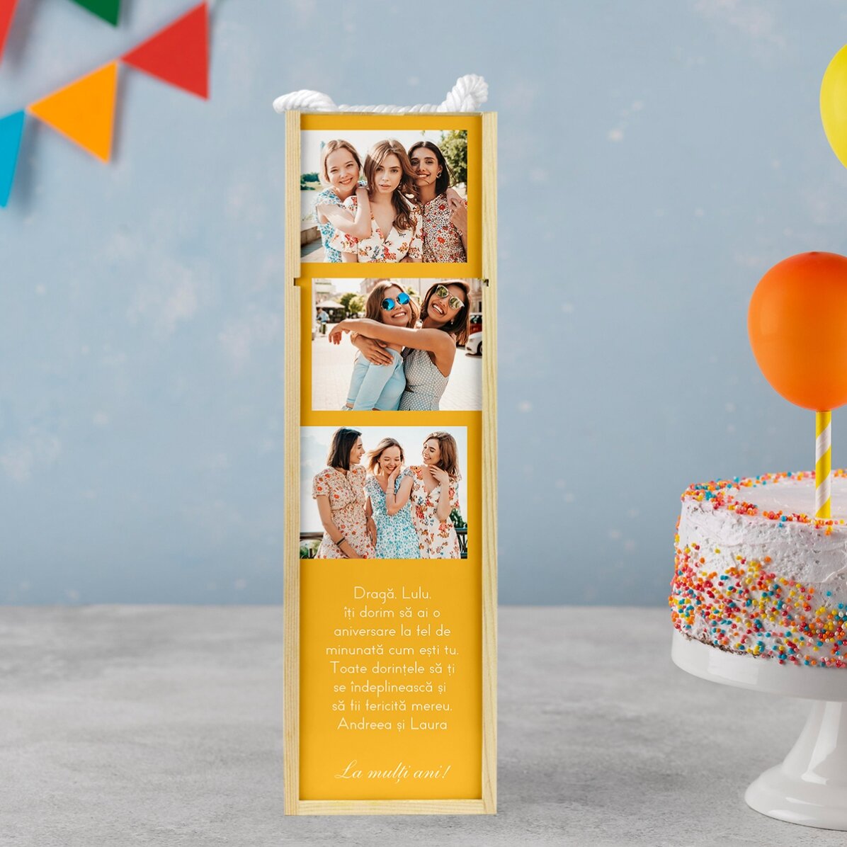 Gepersonaliseerde wijnkist met 3 foto’s en tekst voor je dierbaren
