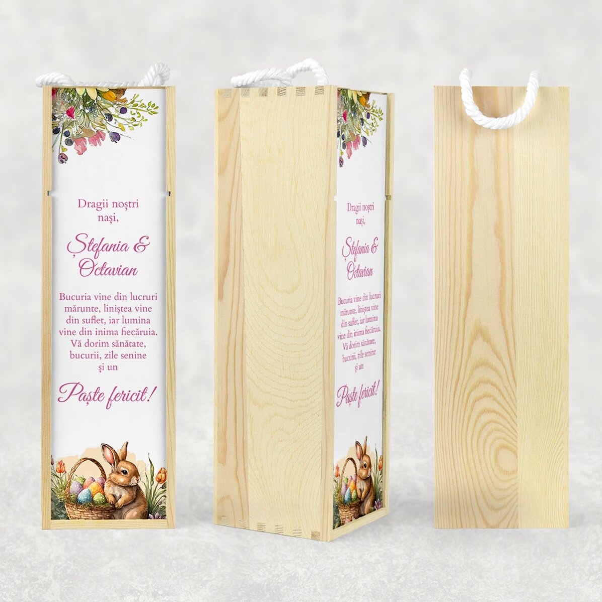 Personalised wine box with Easter message