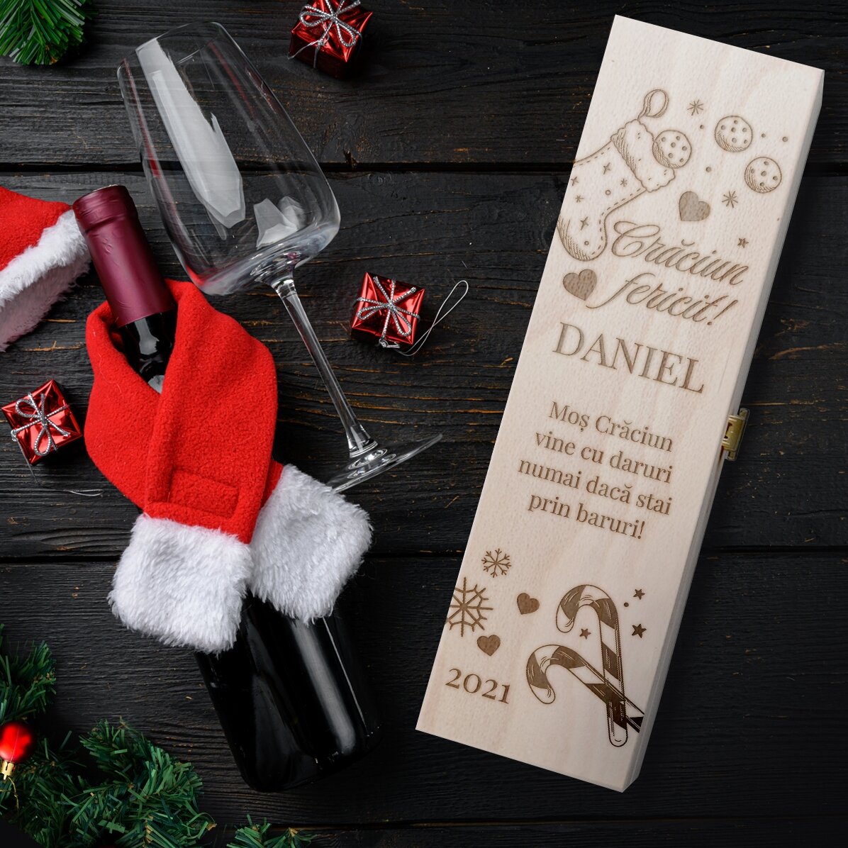 Personalised wine box with message for friend/lover - Merry Christmas