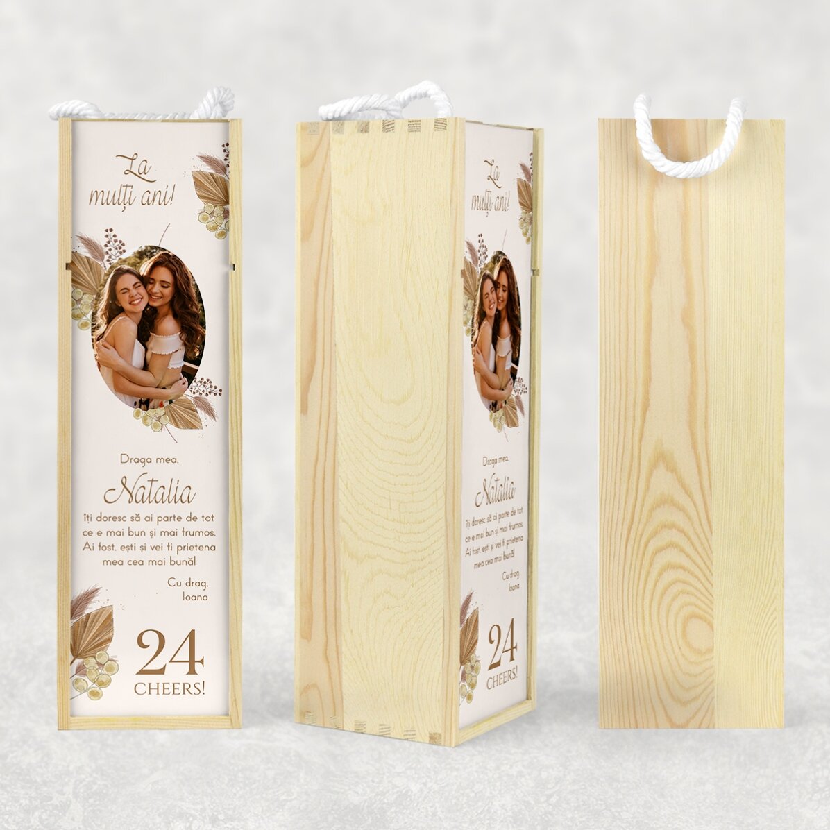 Gepersonaliseerde wijnkist met foto en tekst - Van harte gefeliciteerd