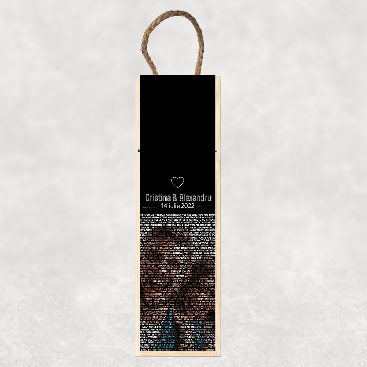 Personalised wine box with photo and text - I love you in 100 languages