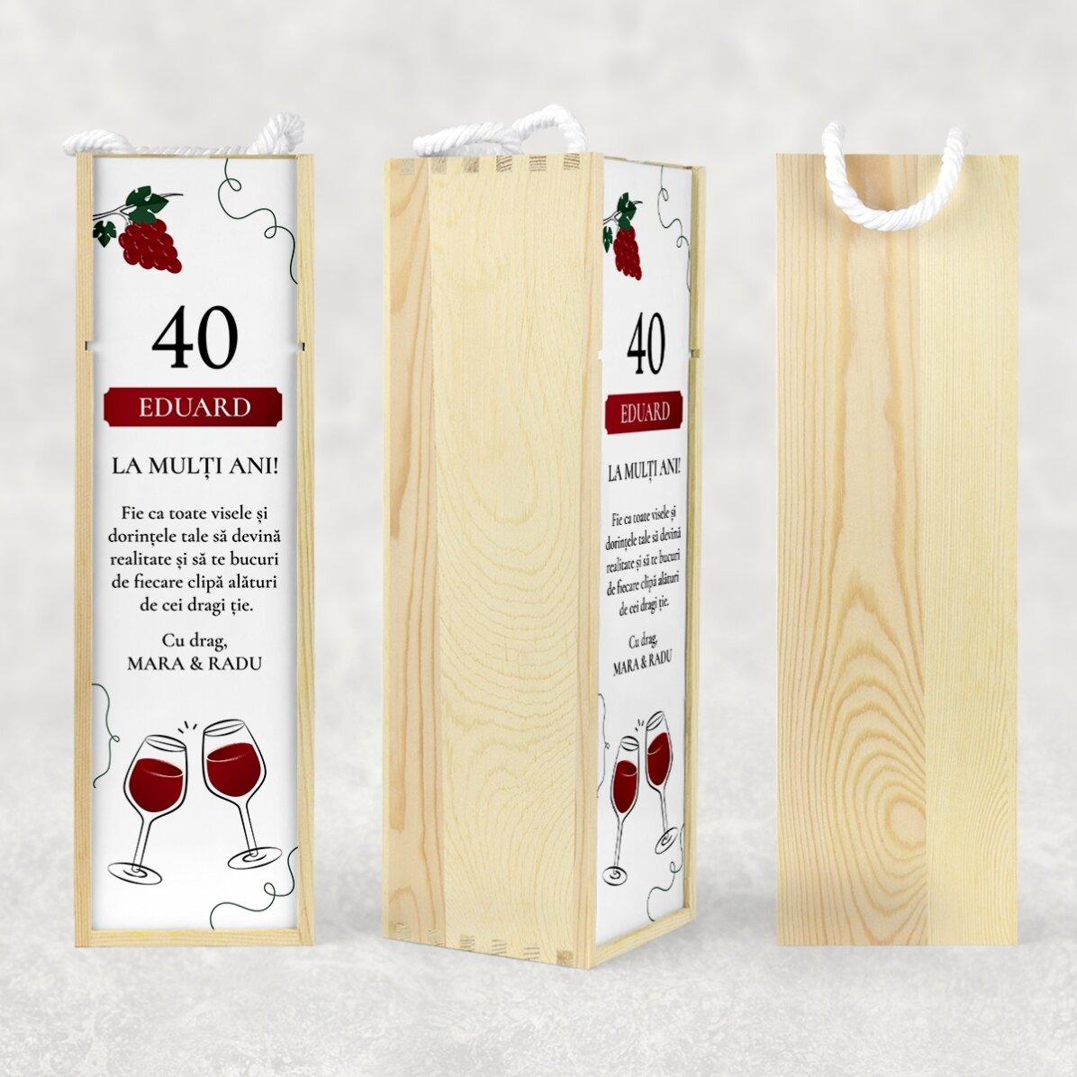 Personalised wine box with text for birthday