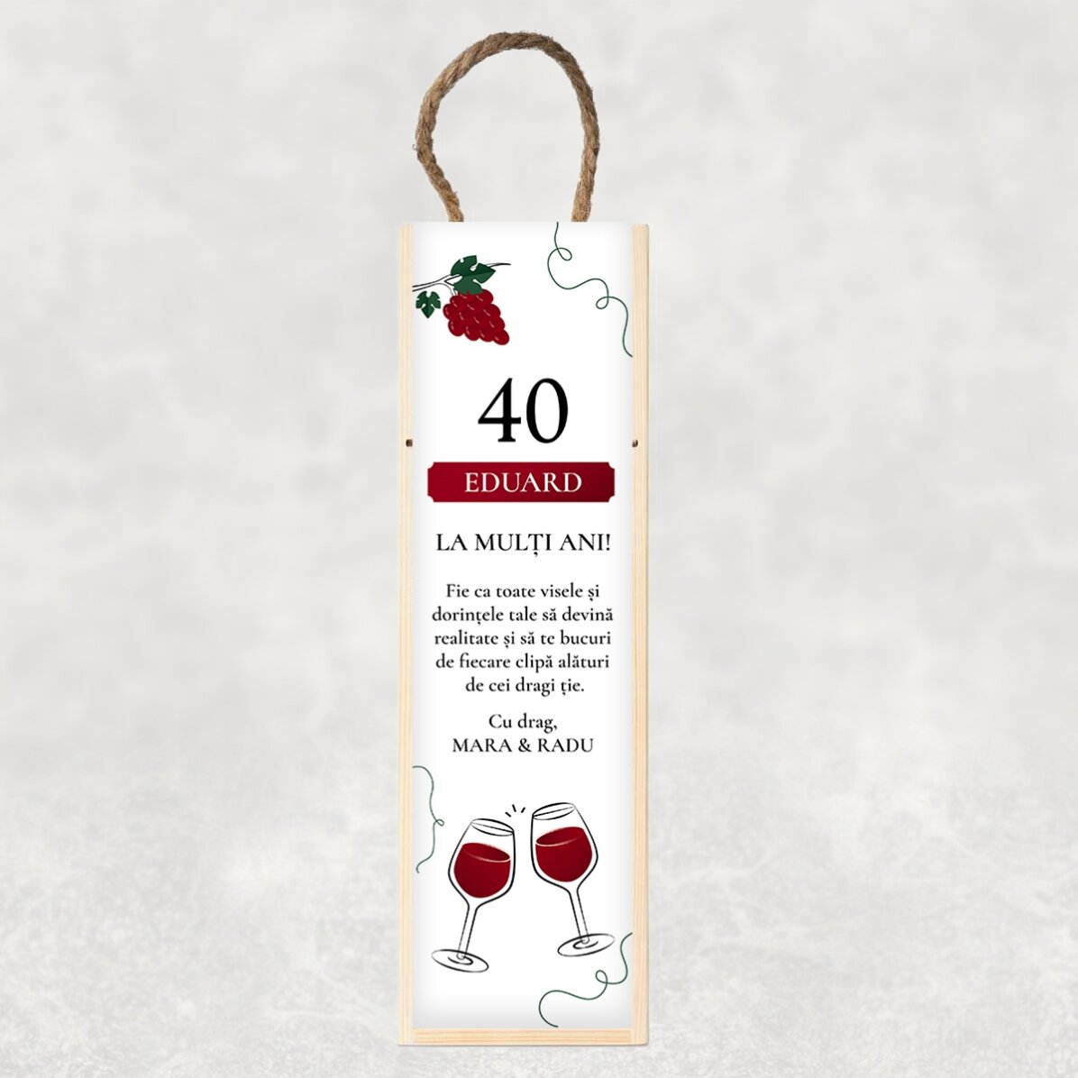 Personalised wine box with text for birthday
