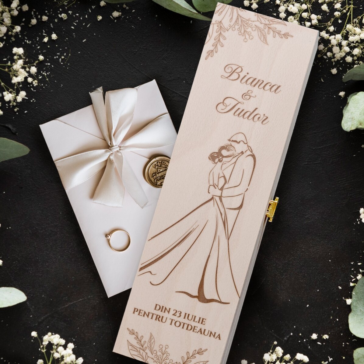 Wijnkist met gepersonaliseerde tekst - Bruiloft