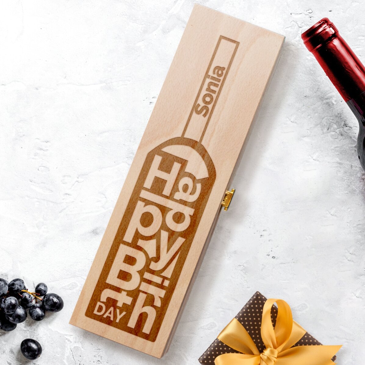 Gepersonaliseerde wijnkist - Happy Birthday-fles