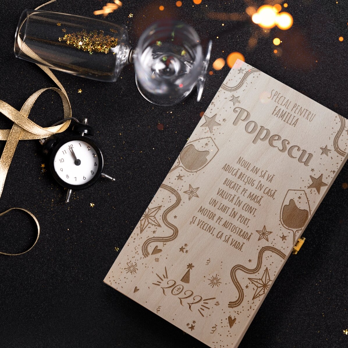 Gepersonaliseerde wijnkist voor twee flessen met een boodschap - Nieuwjaar
