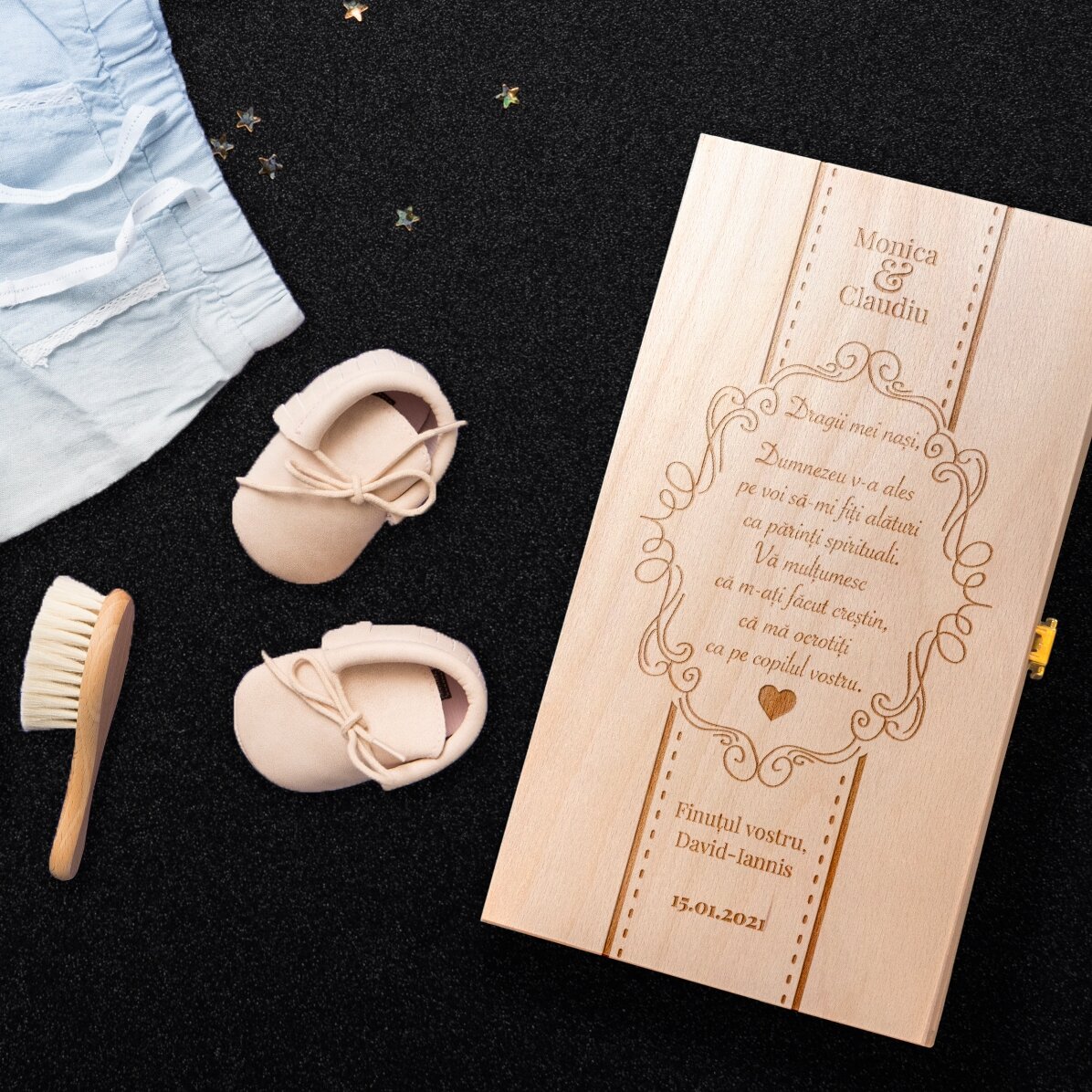 Gepersonaliseerde wijnkist voor twee flessen - Bedankje voor de peetouders