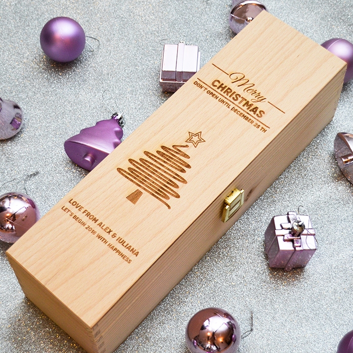 Gepersonaliseerde wijnkist - Star Christmas Tree