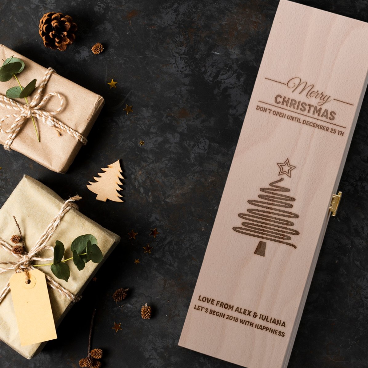 Gepersonaliseerde wijnkist - Star Christmas Tree