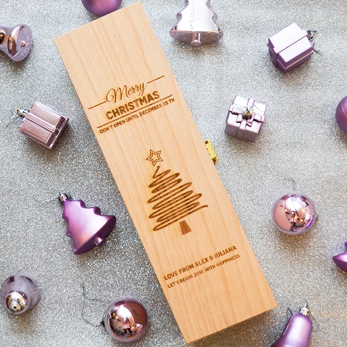 Gepersonaliseerde wijnkist - Star Christmas Tree
