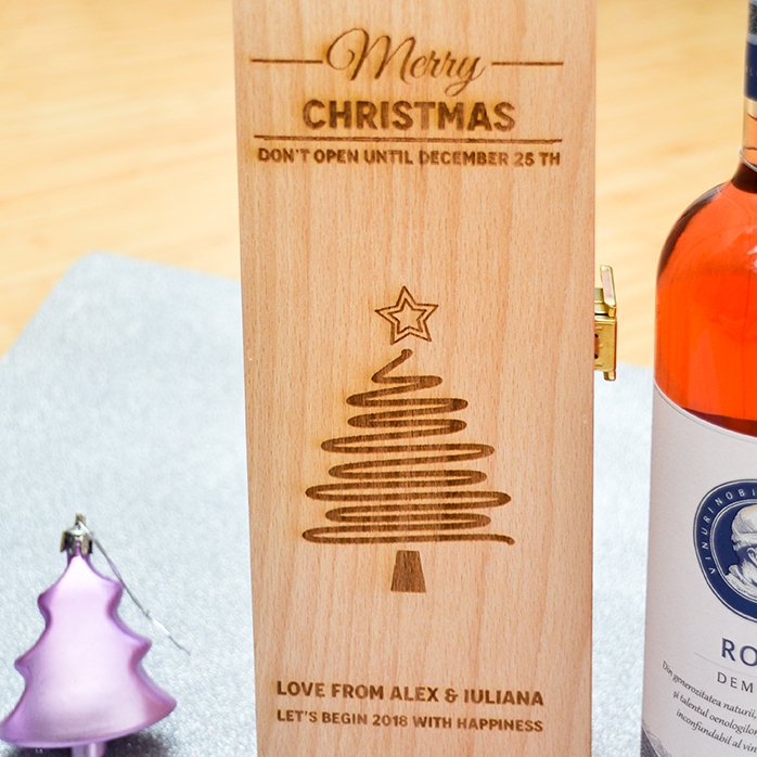 Gepersonaliseerde wijnkist - Star Christmas Tree