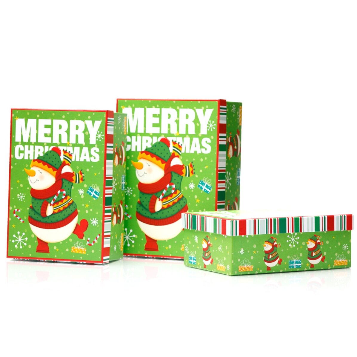 Groene kerstgeschenkdoos – sneeuwpopmotief