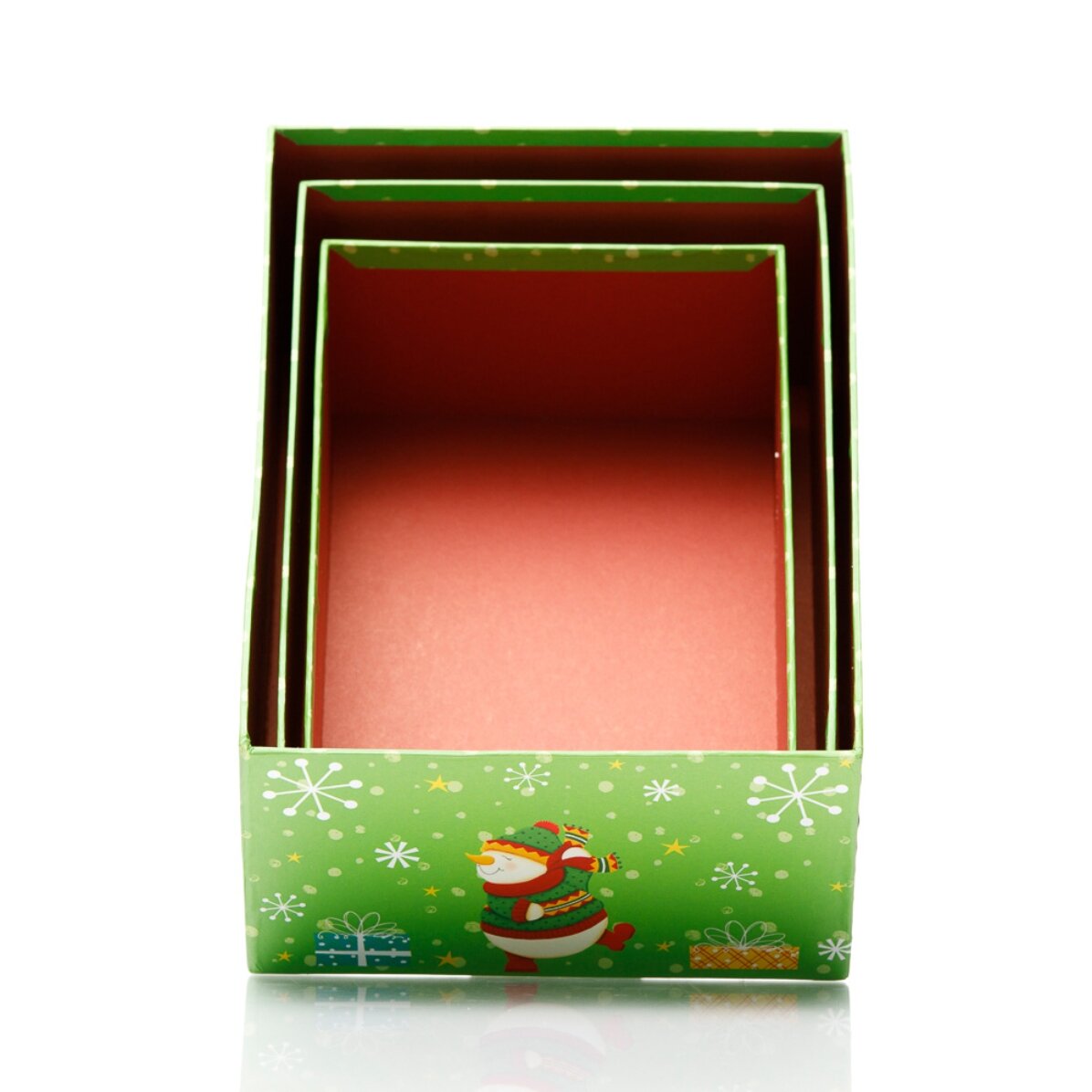 Groene kerstgeschenkdoos – sneeuwpopmotief