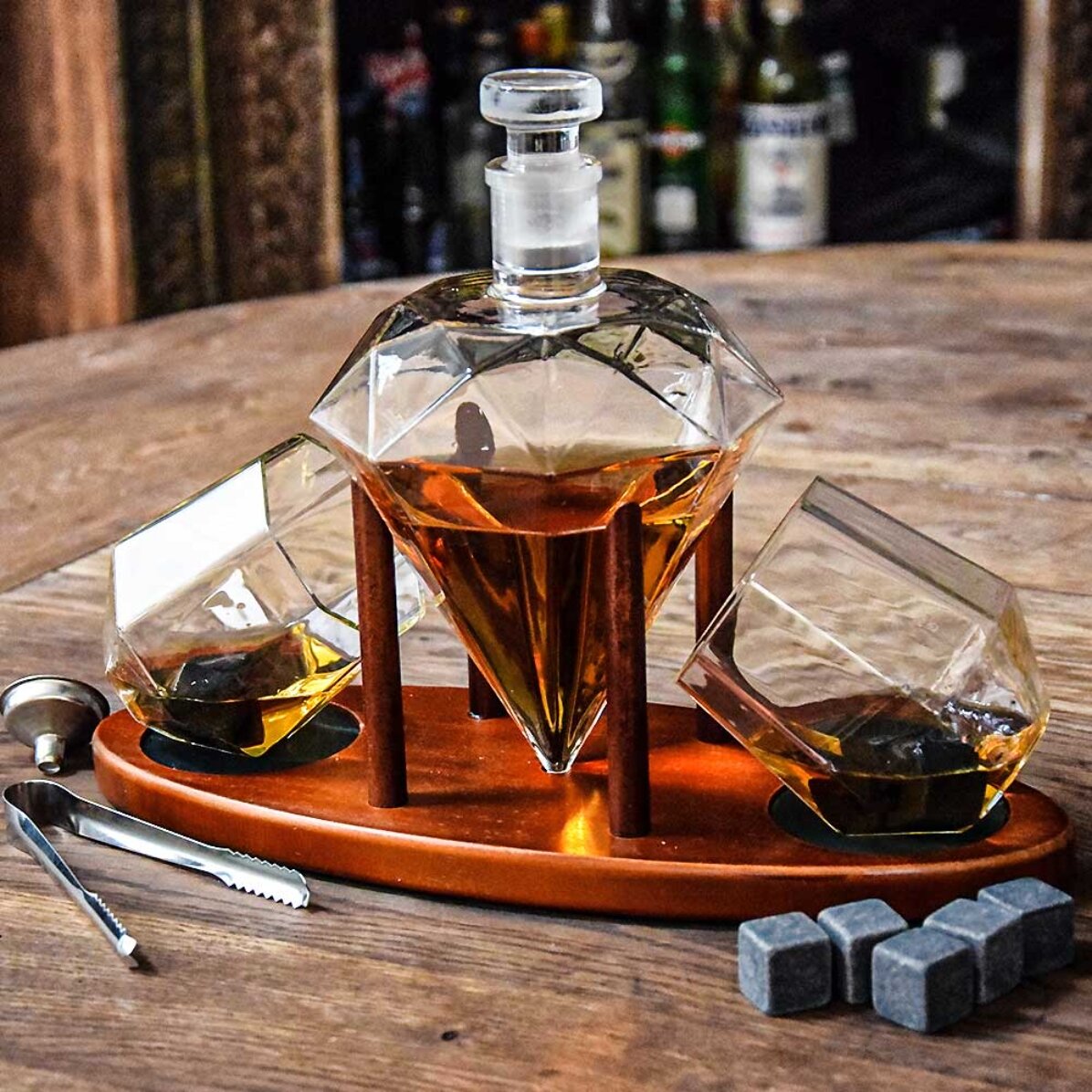 Luxe diamantdecanter met twee glazen
