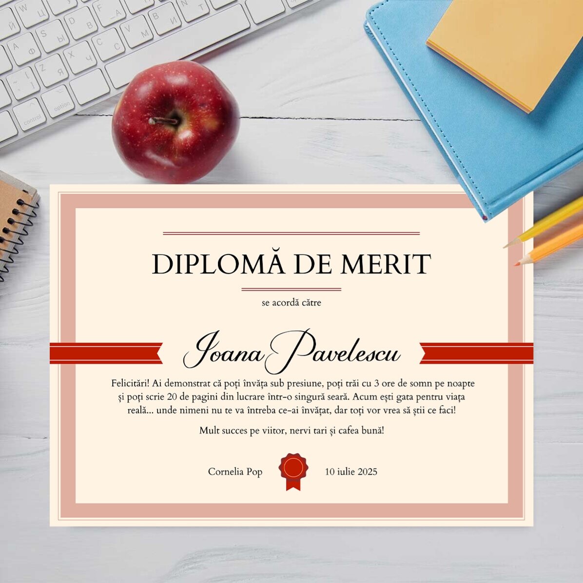 Personalised diploma with text - Diploma of merit