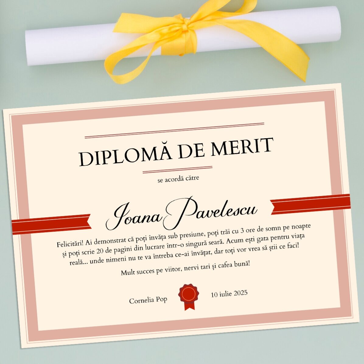 Personalised diploma with text - Diploma of merit