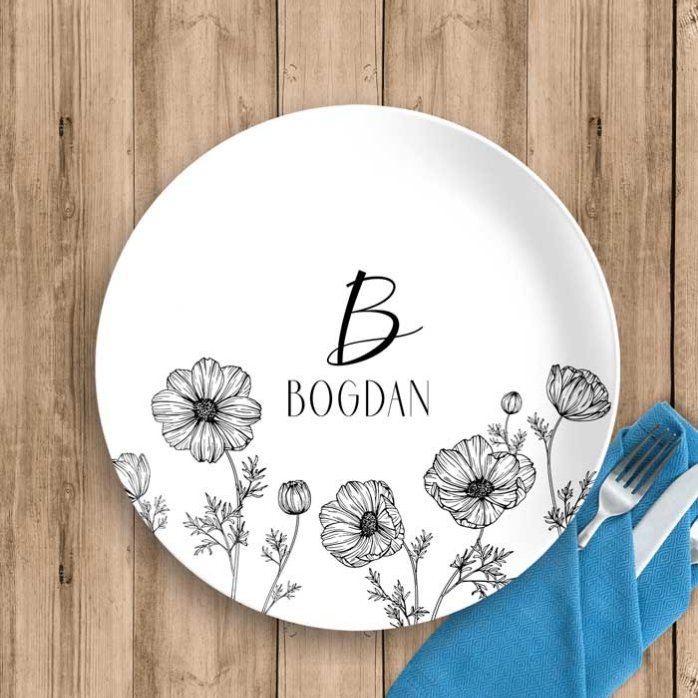 Gepersonaliseerd bord met initiaal en tekst - Flowers