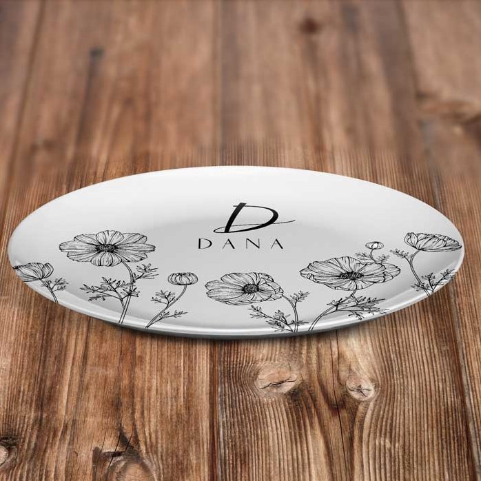 Gepersonaliseerd bord met initiaal en tekst - Flowers