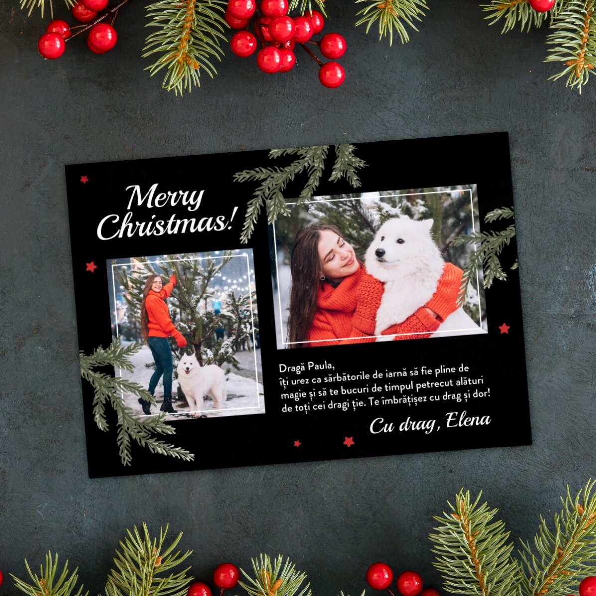 Gepersonaliseerde magnetische kerstkaart met 2 foto