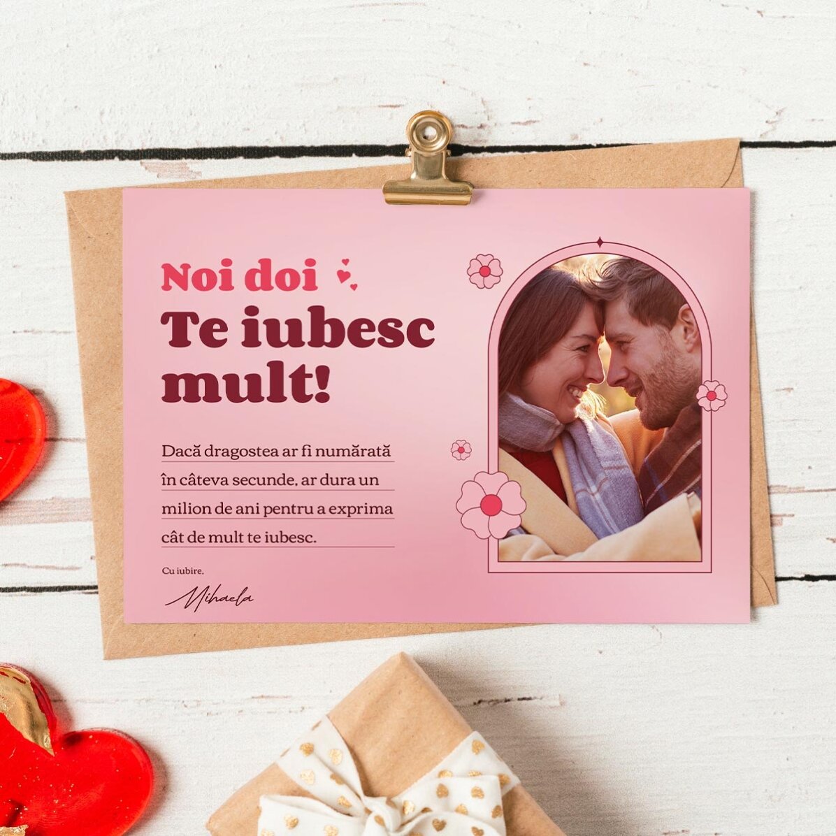 Personalised magnetic card with a photo and love message - Love story