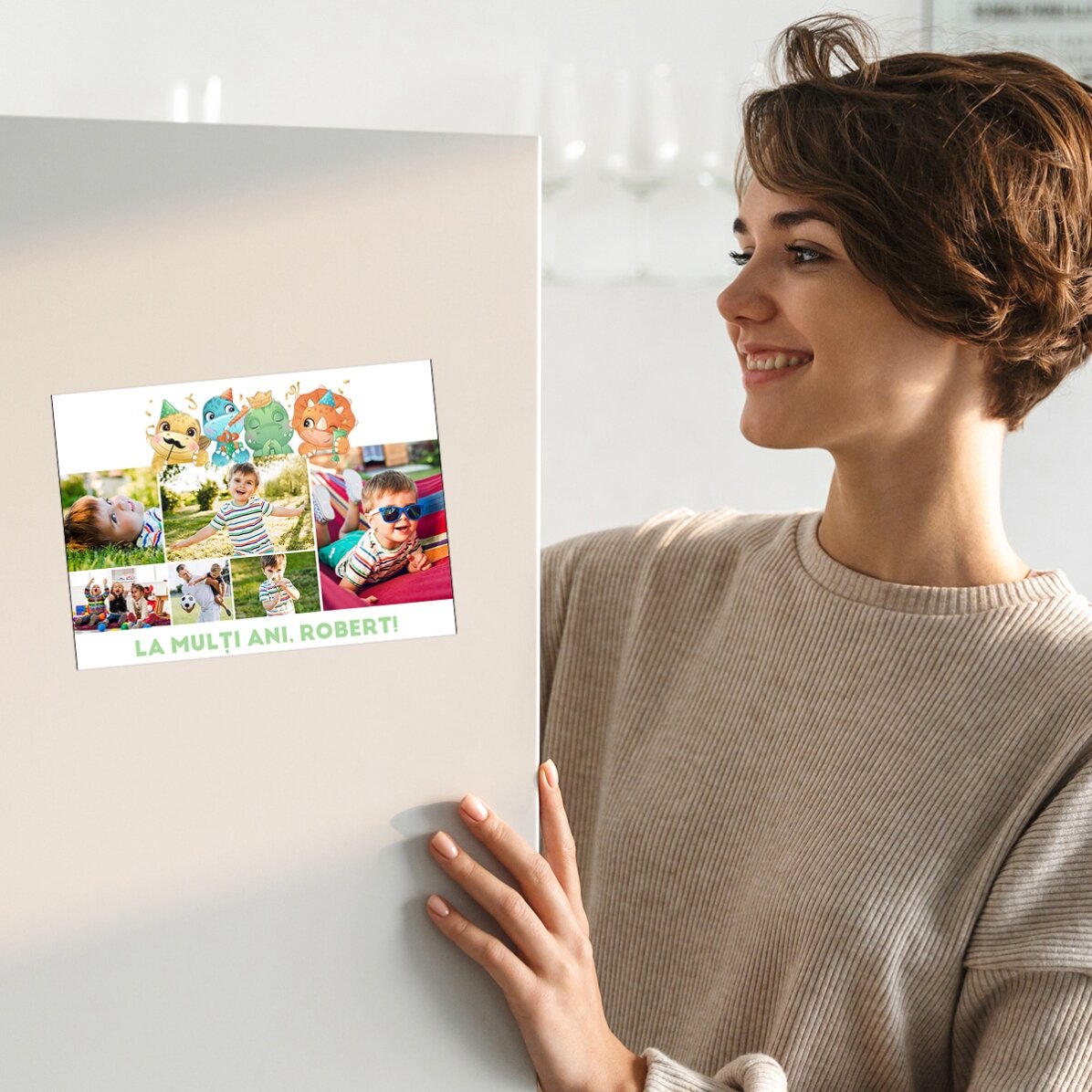 Personalised magnetic card with 6 photos and text - Dinosaurs