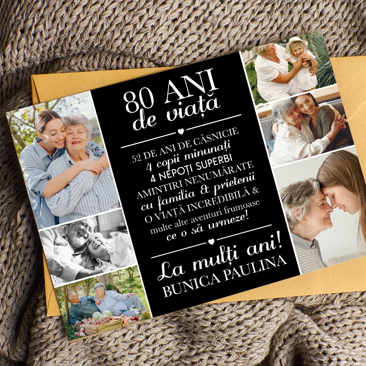 Gepersonaliseerde magnetische wenskaart met 6 foto’s en tekst voor oma - Life
