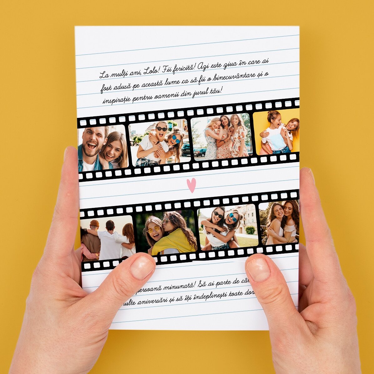 Gepersonaliseerde magnetische wenskaart met 8 foto’s en tekst - Foto’s op film