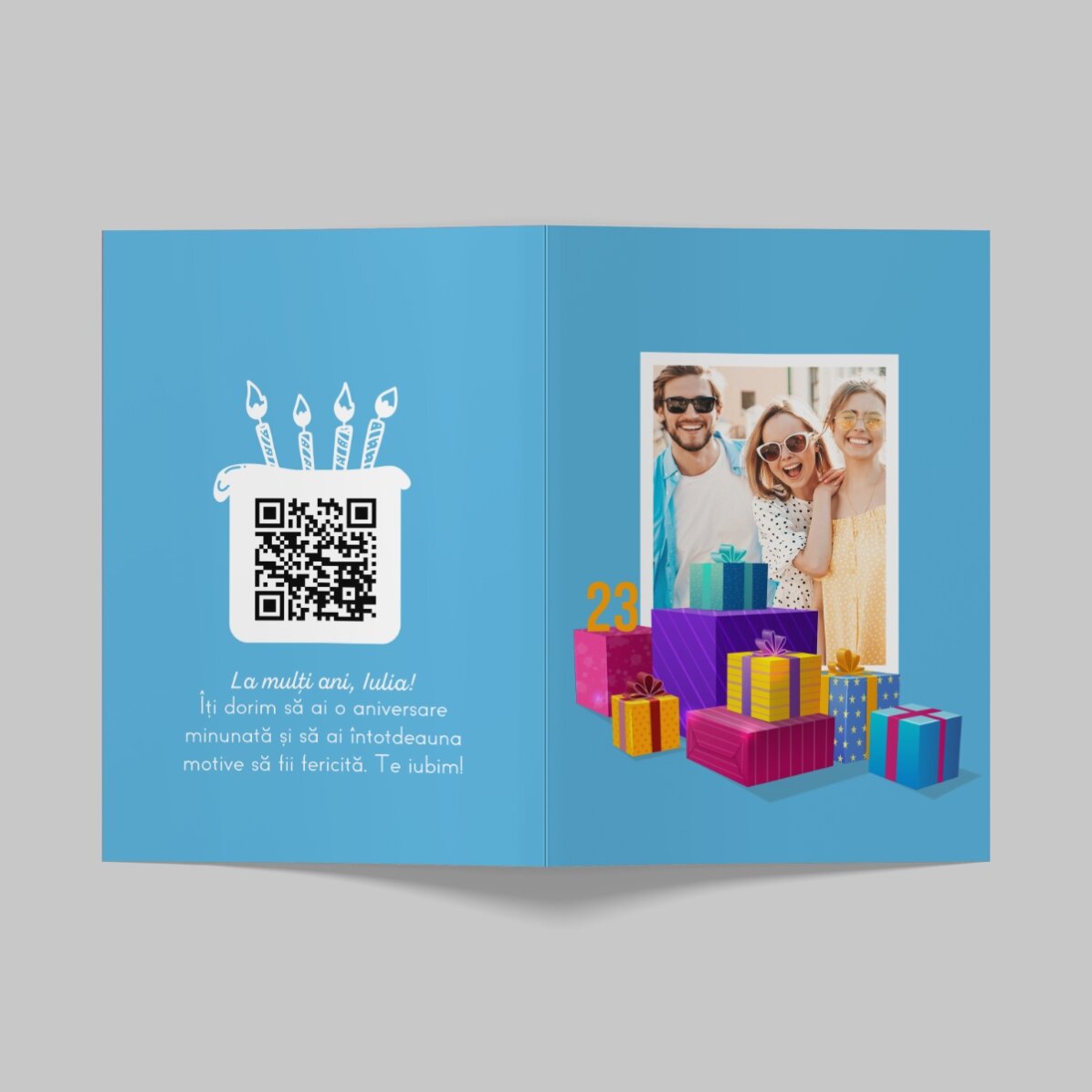 Gepersonaliseerde wenskaart met foto, tekst en QR-code - Gelukkige verjaardag
