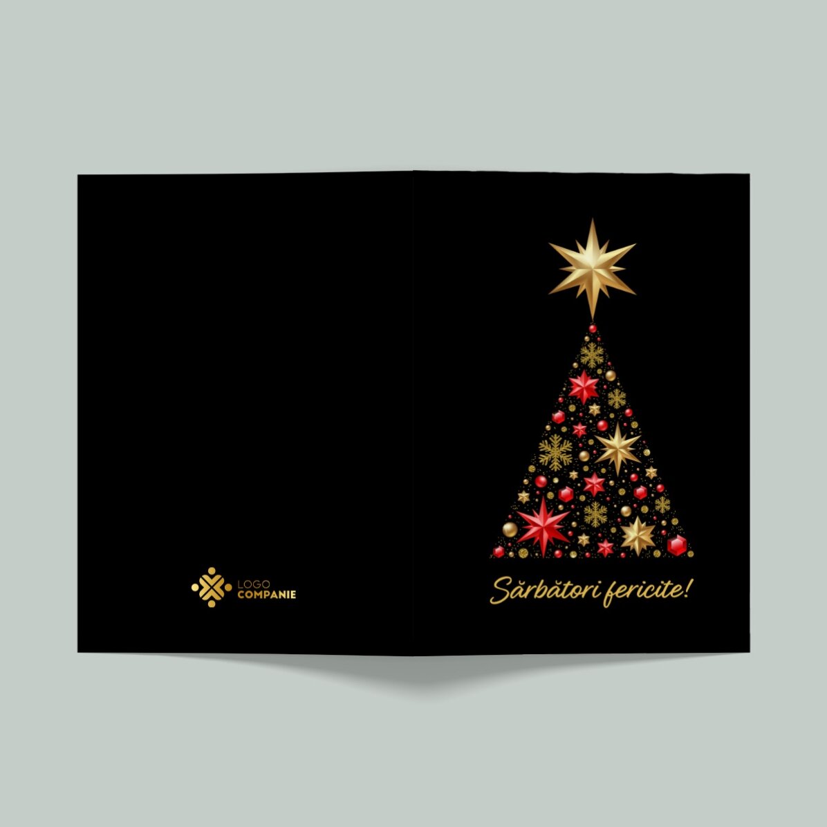 Gepersonaliseerde wenskaart met logo en tekst - Gold Christmas Tree