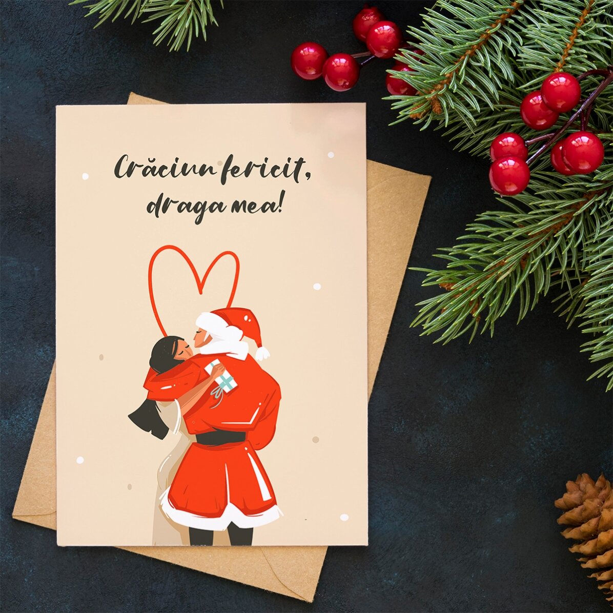 Gepersonaliseerde kerstkaart met een kerstboodschap voor een stel