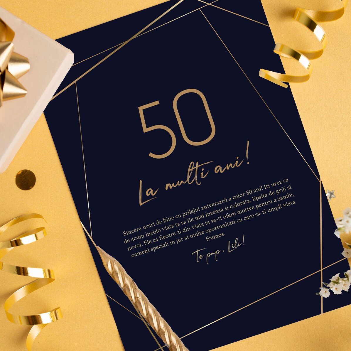 Gepersonaliseerde wenskaart met tekst - Golden 50