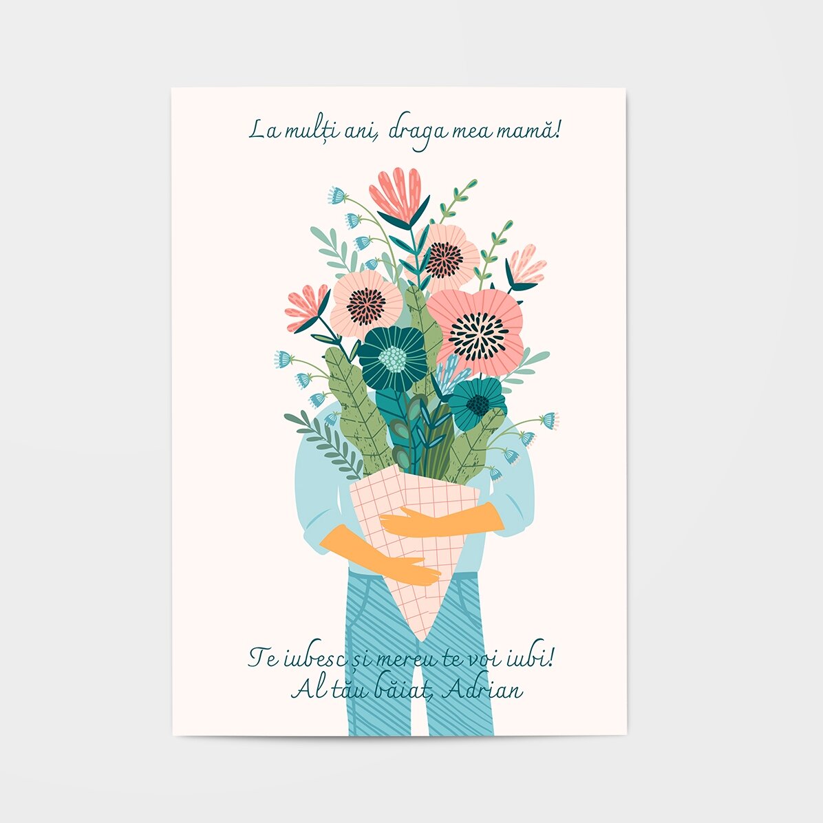 Gepersonaliseerde wenskaart met tekst - Een boeket vol liefde!