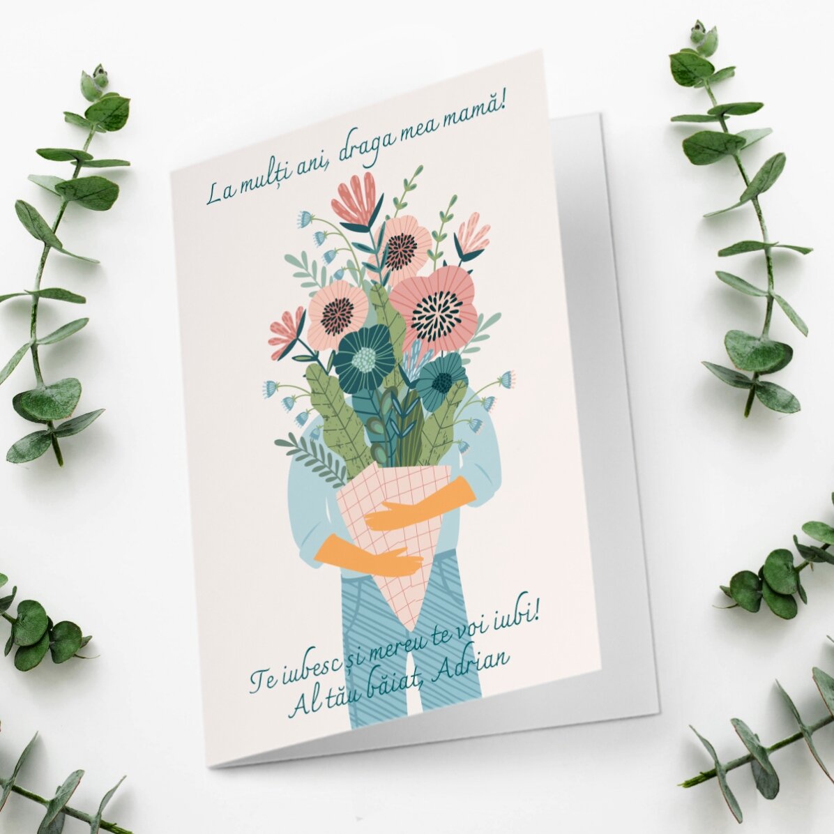 Gepersonaliseerde wenskaart met tekst - Een boeket vol liefde!
