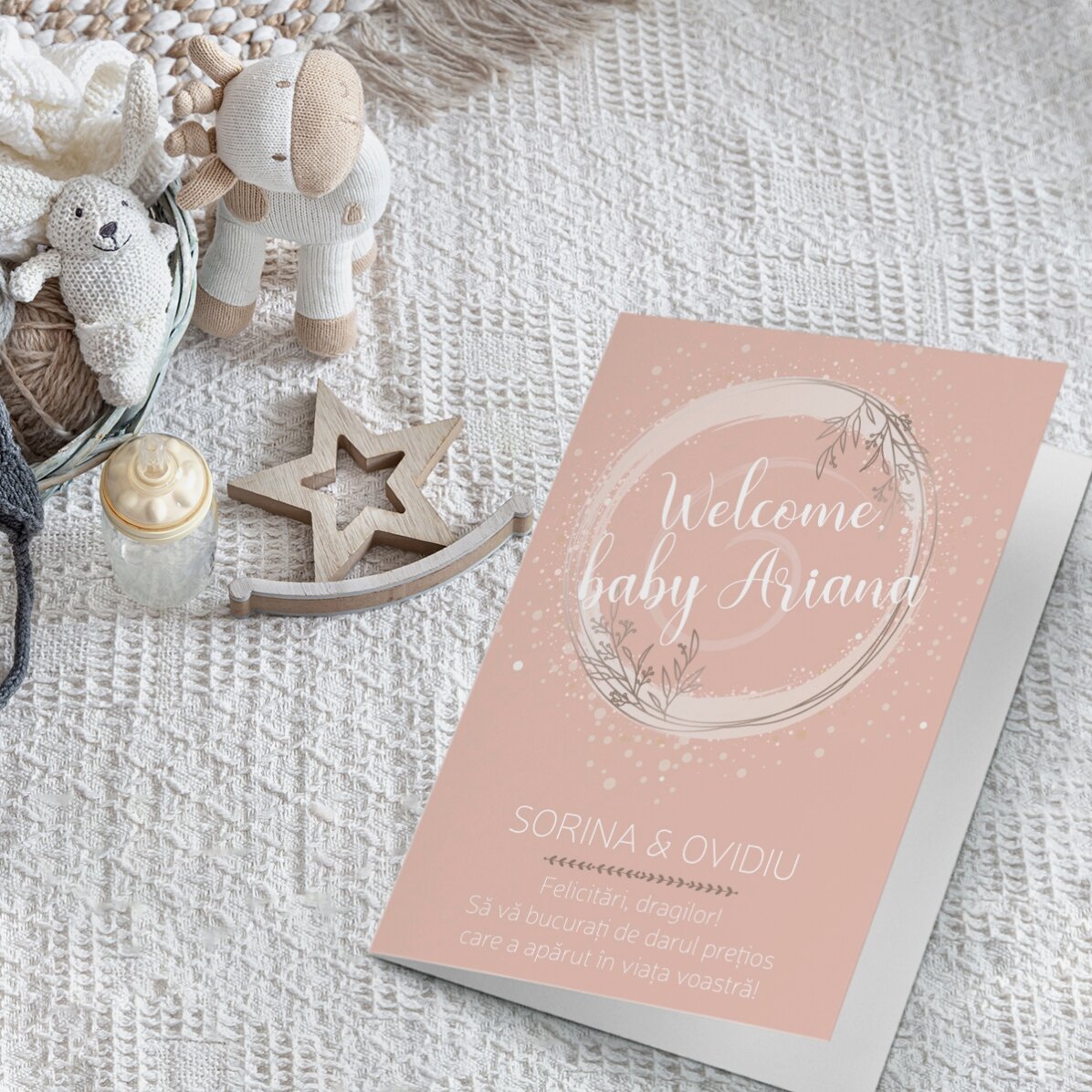 Gepersonaliseerde wenskaart met tekst - Welcome, baby!