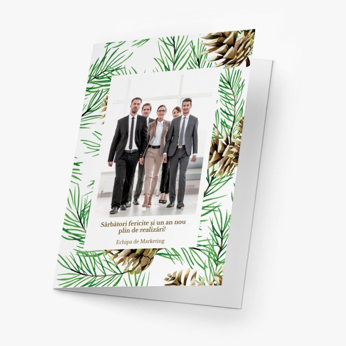 Gepersonaliseerde wenskaart (voorkant en achterkant) met tekst, foto en logo - Kerstkegels