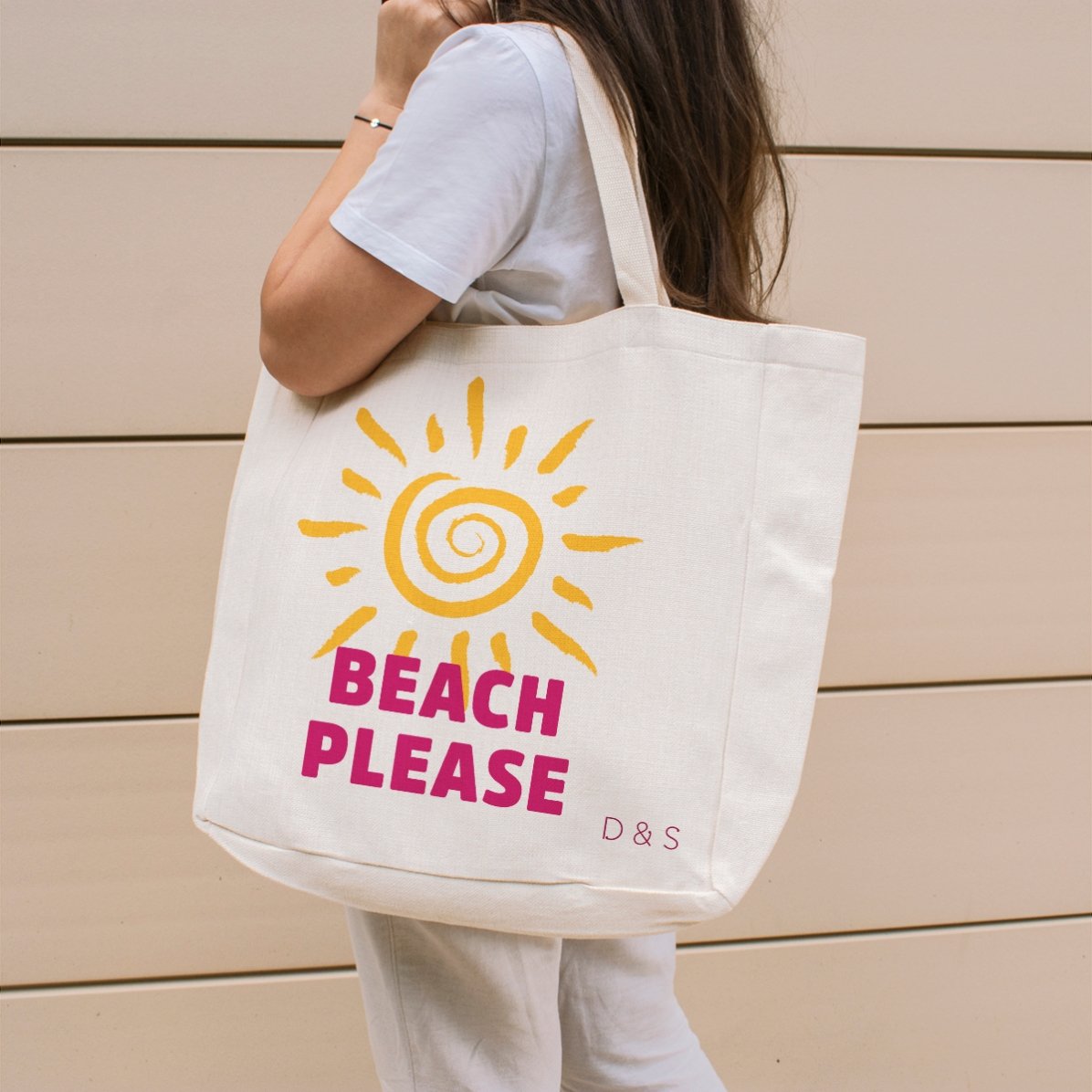Strandtas met gepersonaliseerde tekst - Beach please, model 