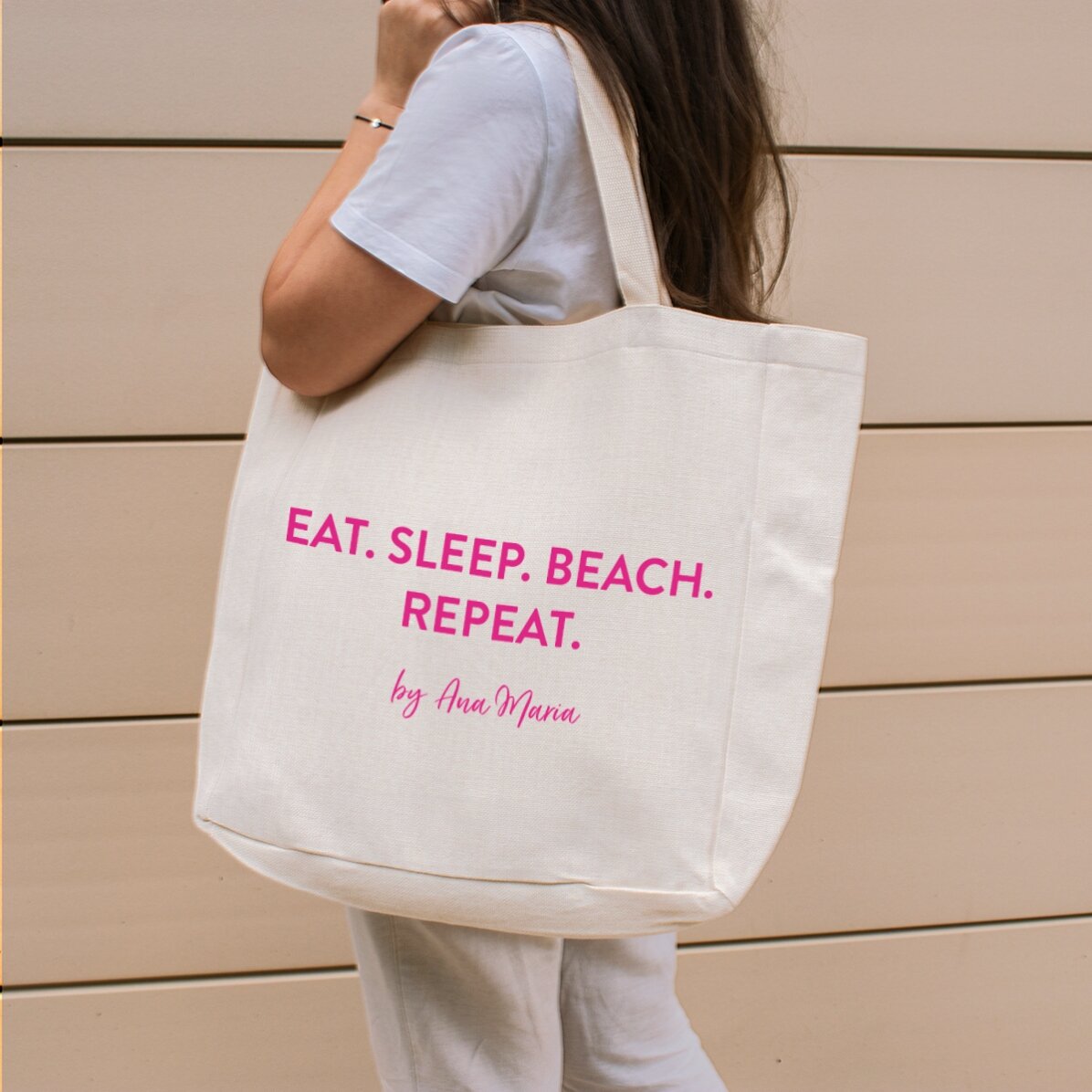 Strandtas met gepersonaliseerde tekst - Beach. Repeat