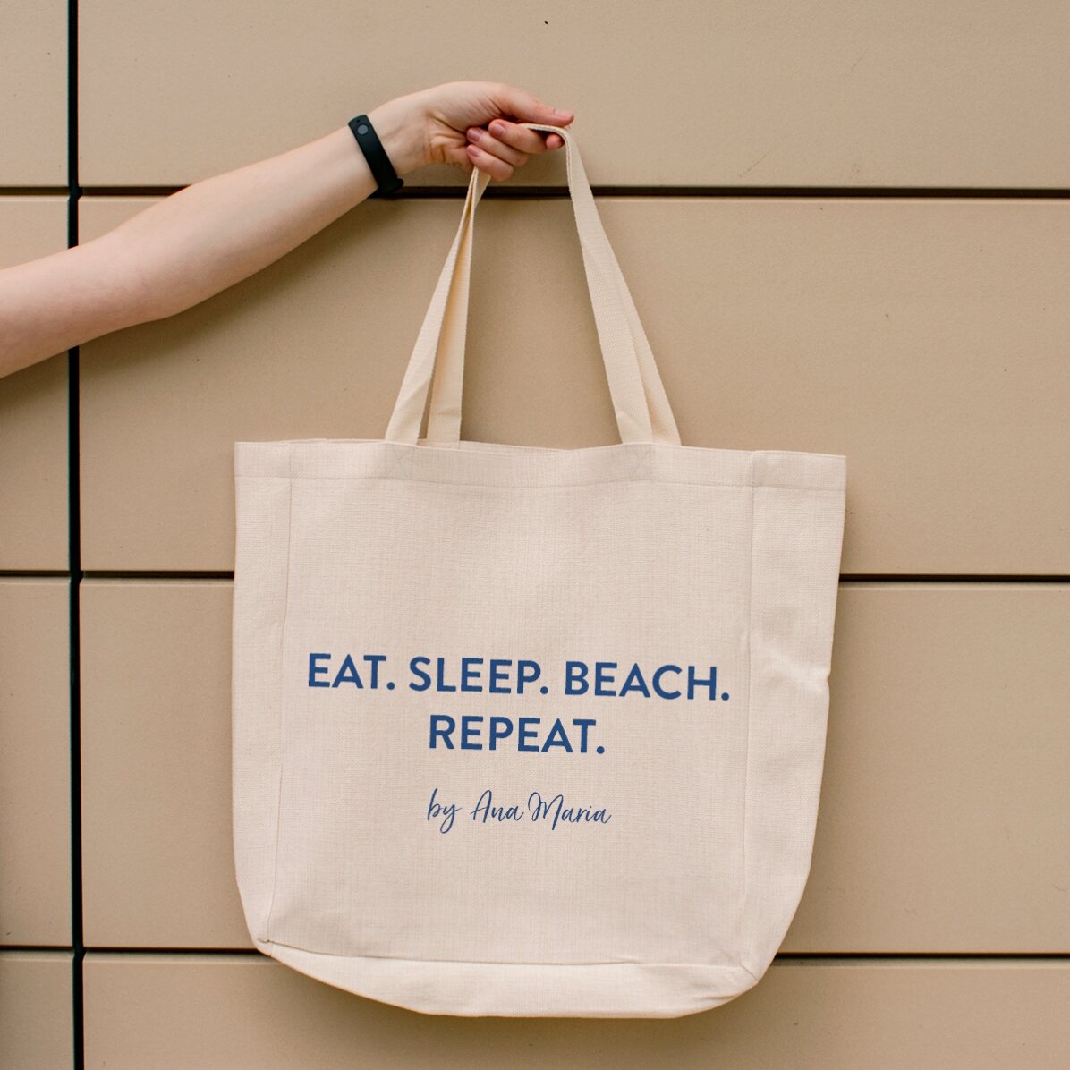 Strandtas met gepersonaliseerde tekst - Beach. Repeat