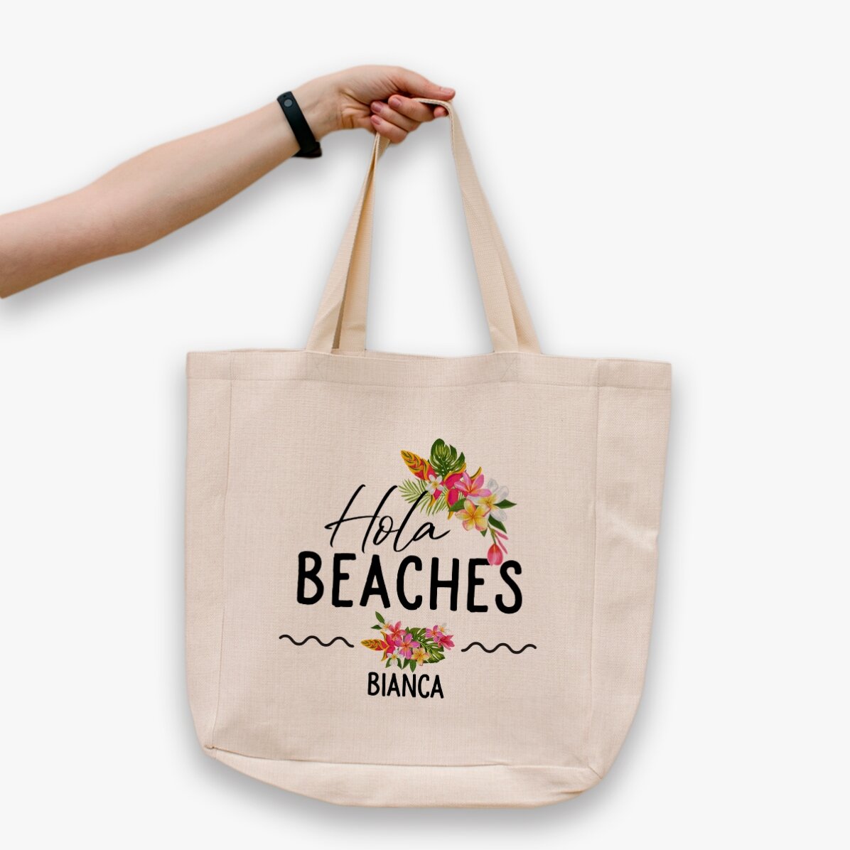 Strandtas met gepersonaliseerde tekst - Hola Beaches