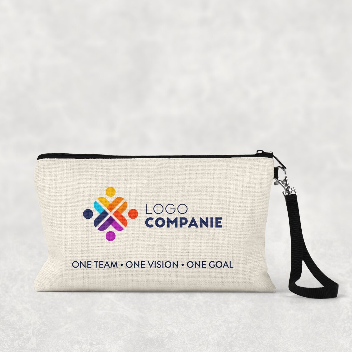 Personalised accessory bag with logo and text