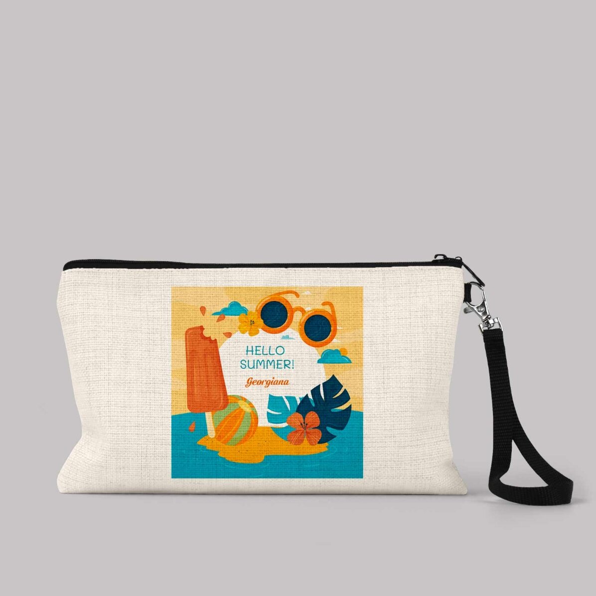Gepersonaliseerd tasje voor accessoires met tekst - Hello Summer!
