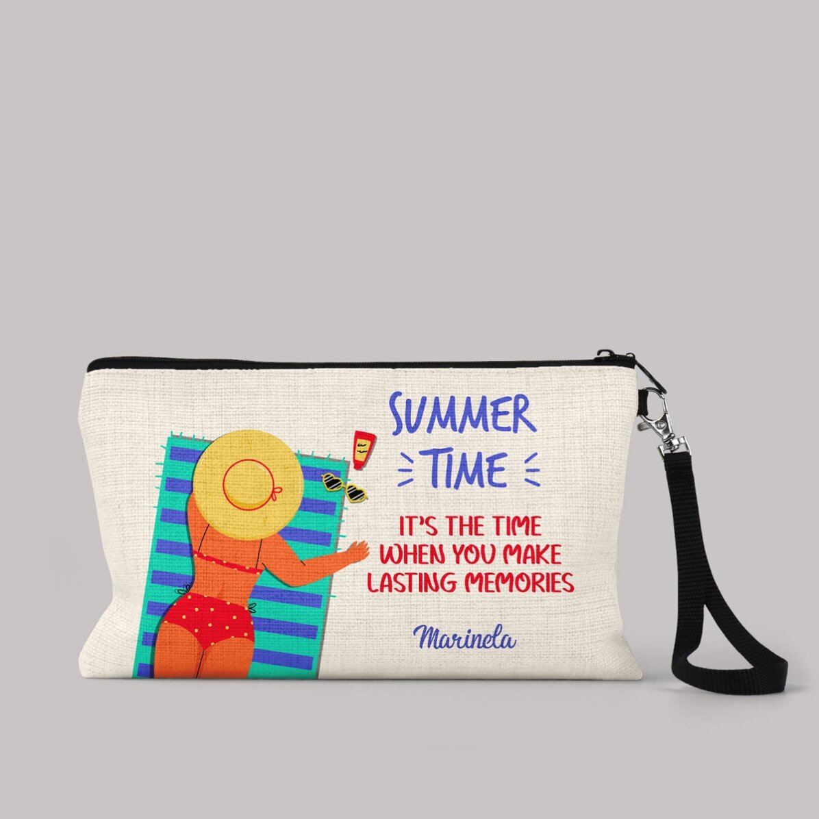 Gepersonaliseerd accessoiretasje met tekst - On the beach