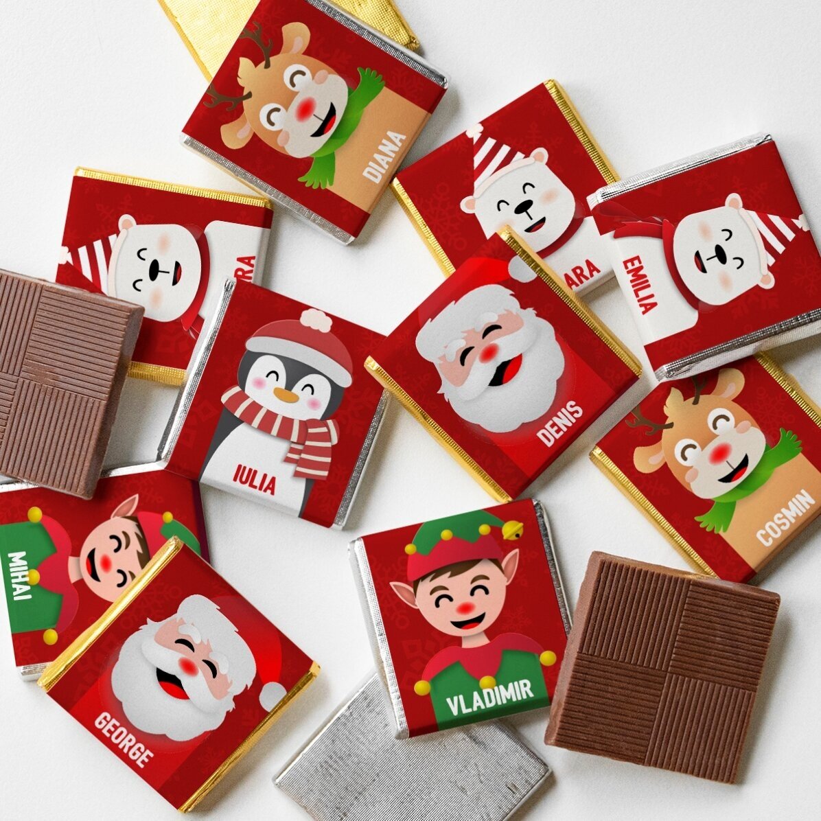 Kerstbal met 10 mini-chocoladehapjes, gepersonaliseerd met naam - Merry Christmas