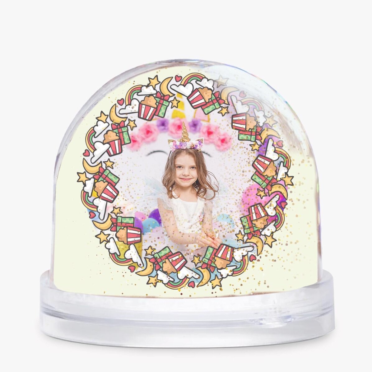 Gepersonaliseerde bureau-kogel met foto en tekst - Birthday Unicorn