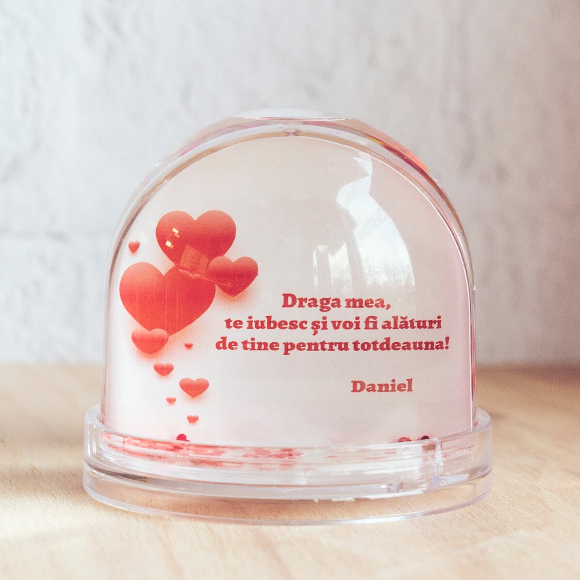 Gepersonaliseerde bureau-bol met foto en tekst - Liefdesverklaring