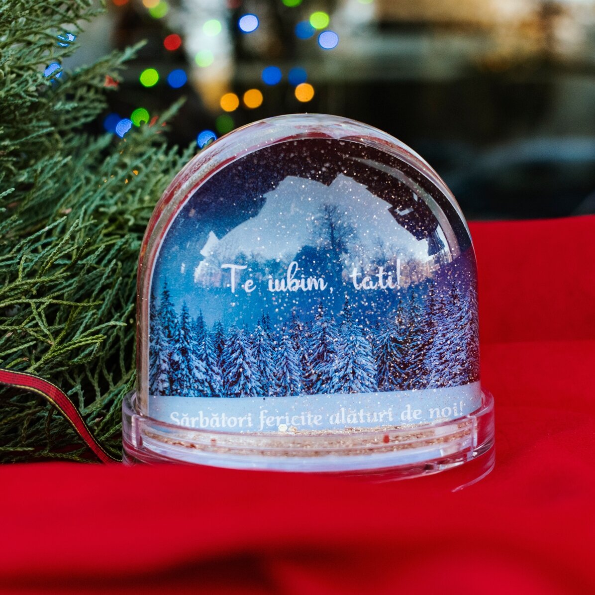 Gepersonaliseerde bureau-bol met foto en tekst - Winter dreams