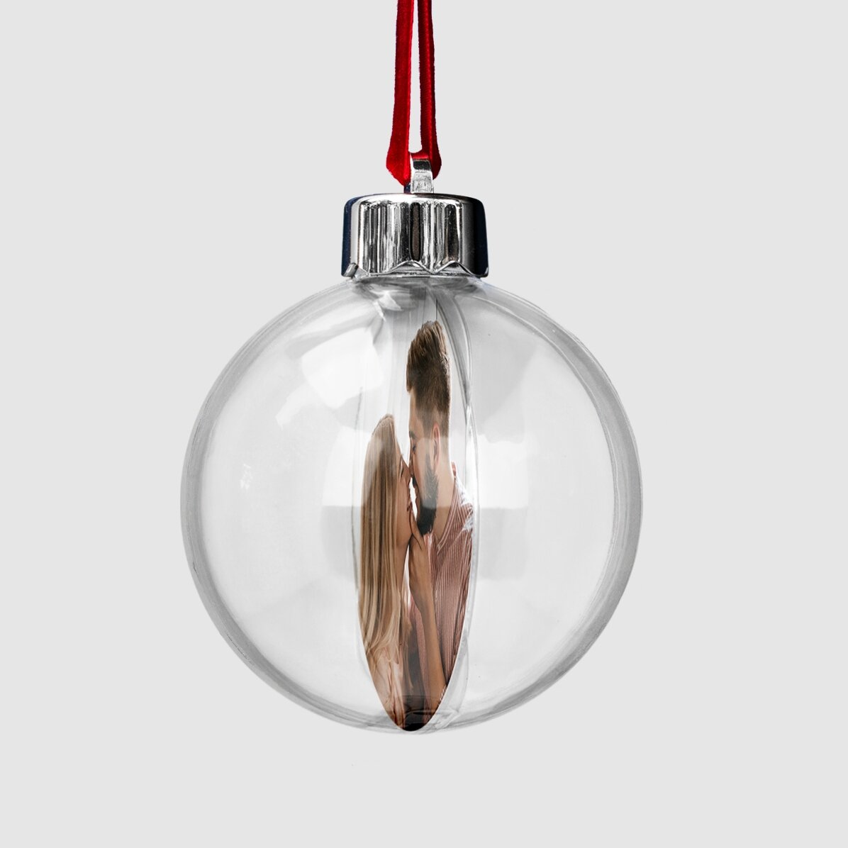 Customised transparent globe, front and back, with a photograph and QR code