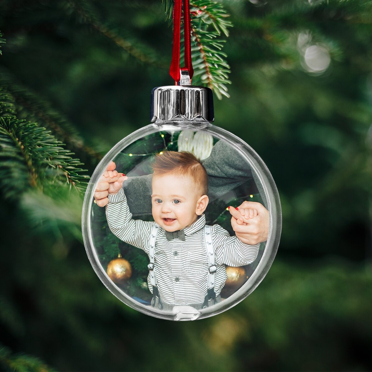 Gepersonaliseerde, dubbelzijdige, doorzichtige bol met een foto en een boodschap voor kinderen